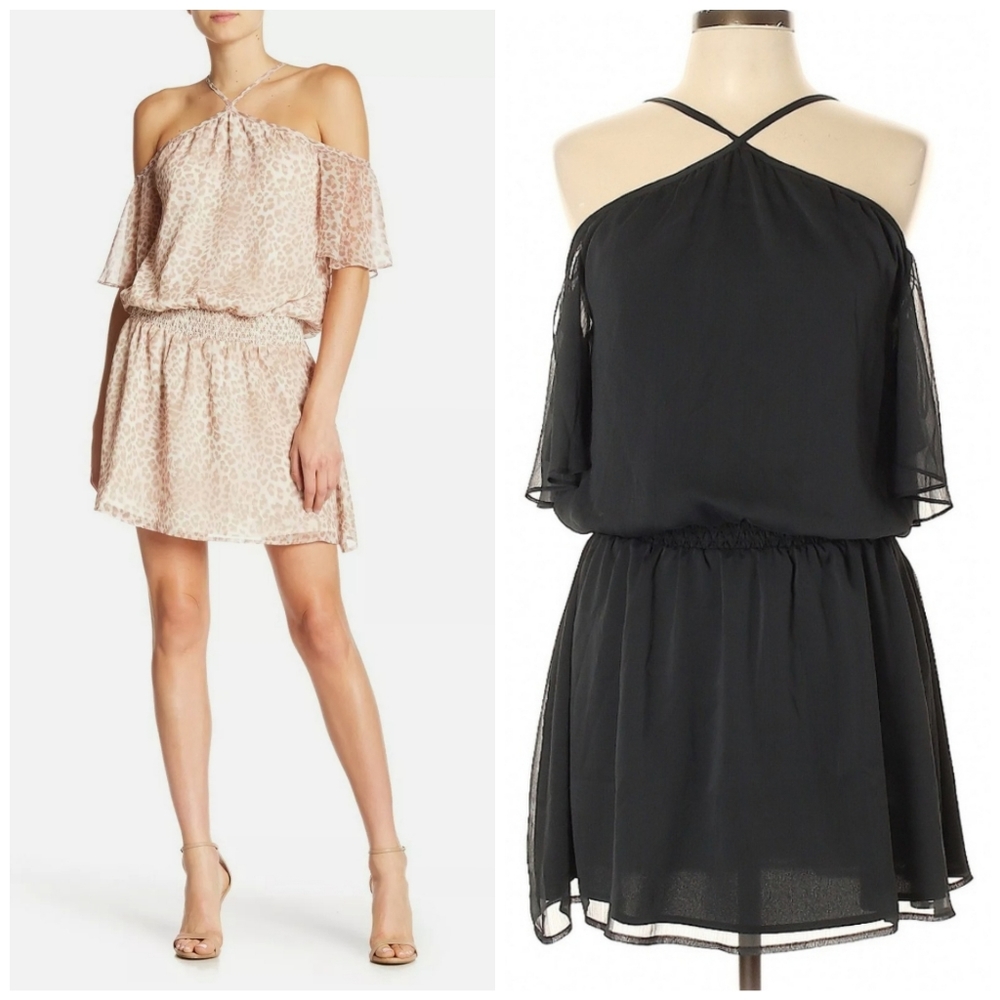 Marchesa Rose Little Black Dress LBD Halter Chiffon Dress Size Large NWT
